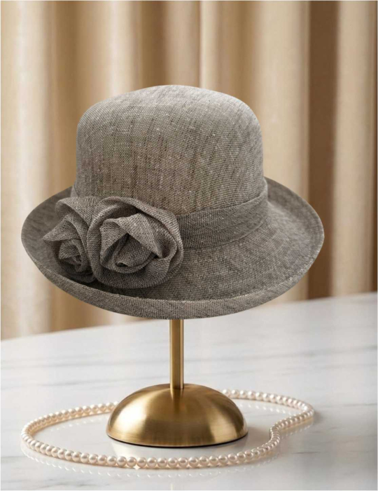 Palarie dama cu boruri rotunde MICHELLE maro, reglabila [3]