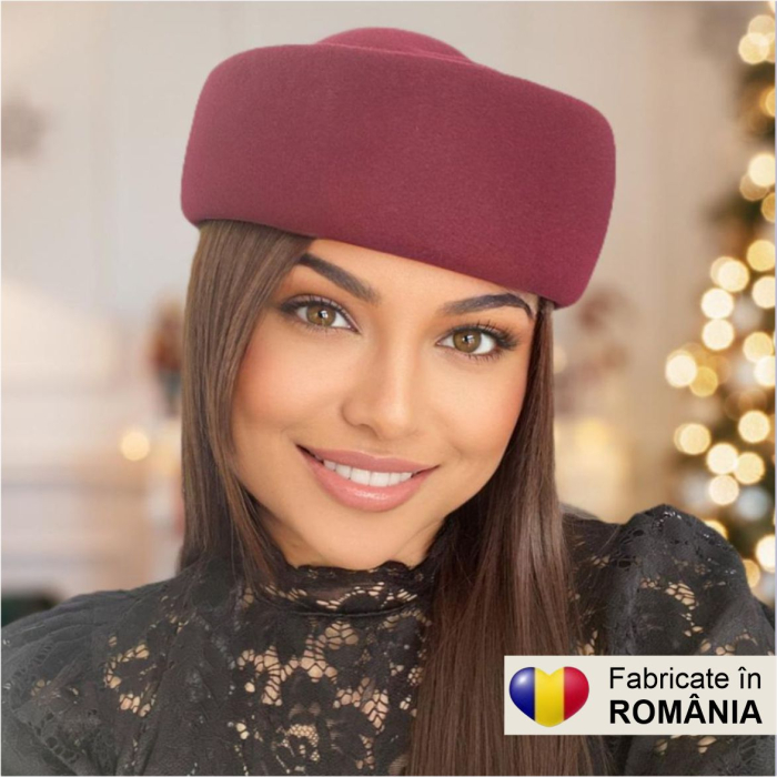 Palarie dama tip toca din fetru lux CONTESA LUX (GRENA) - marime unica, reglabila [3]