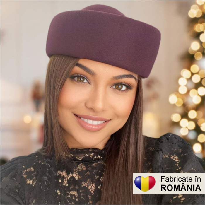Palarie dama tip toca din fetru lux CONTESA LUX (GRENA prunia) - marime unica, reglabila [3]