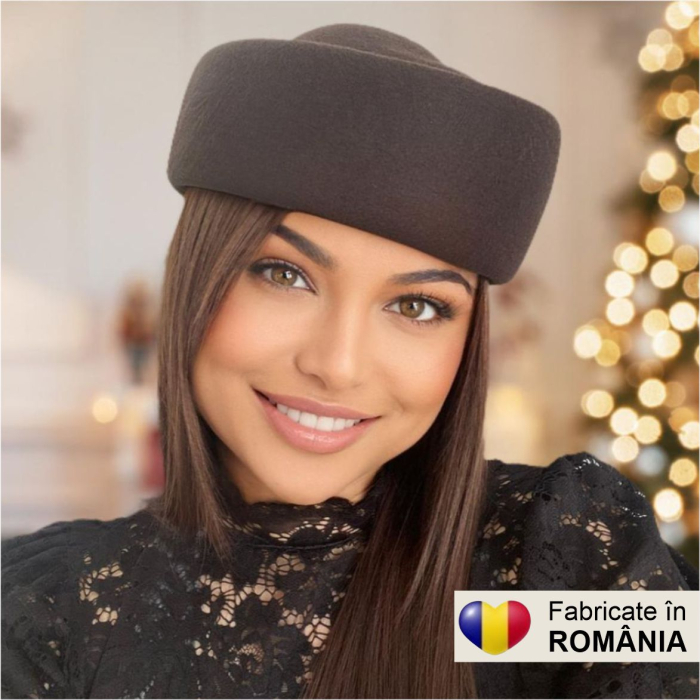 Palarie dama tip toca din fetru lux CONTESA LUX (MARO mahon) - marime unica, reglabila [3]