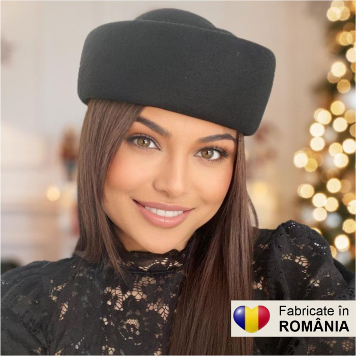 Palarie dama tip toca din fetru lux CONTESA LUX (NEGRU) - marime unica, reglabila [3]