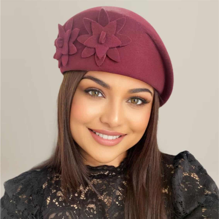 Palarie dama tip toca din fetru lux DUCESA LUX (GRENA) - marime unica, reglabila [3]