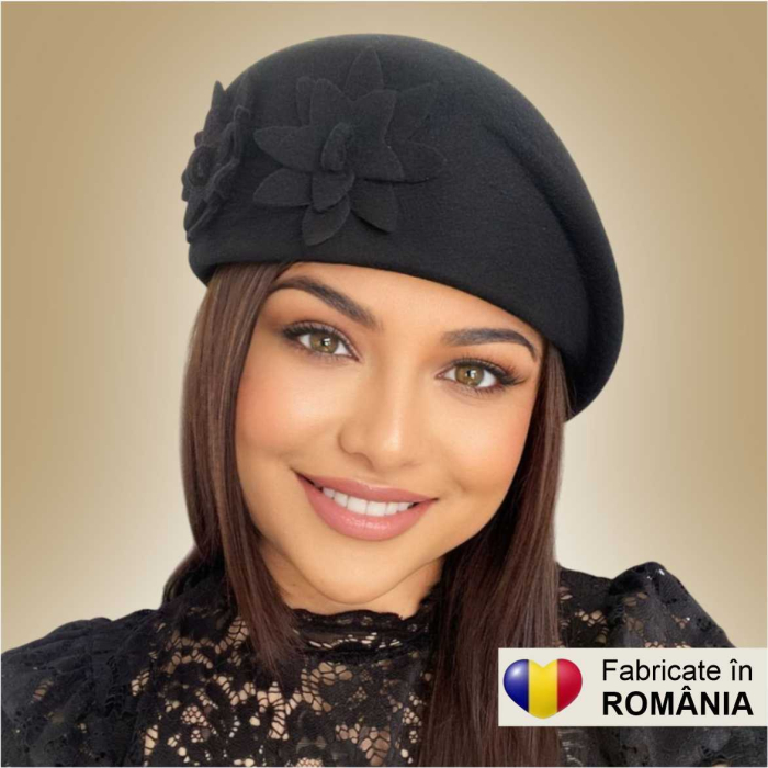 Palarie dama tip toca din fetru lux DUCESA LUX (NEGRU) - marime unica, reglabila [3]