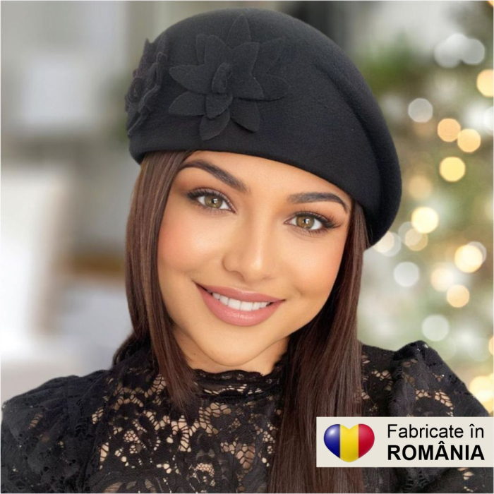 Palarie dama tip toca din fetru lux DUCESA LUX (NEGRU) - marime unica, reglabila [3]