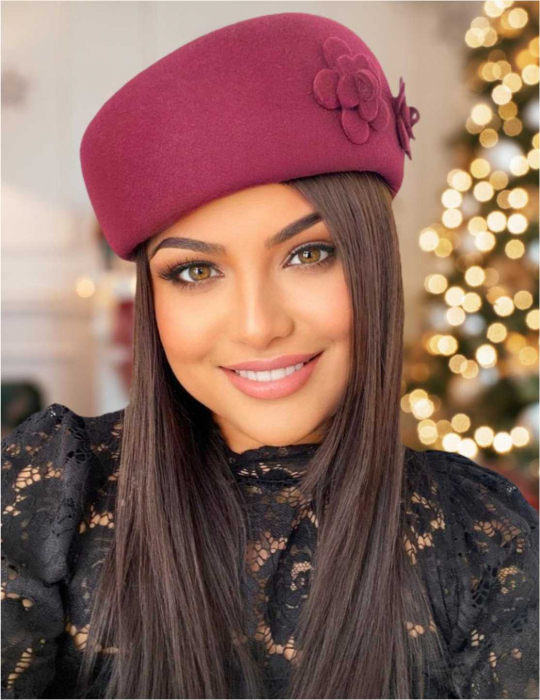 Palarie dama tip toca din fetru lux MARCHIZA LUX (GRENA) - marime unica, reglabila [1]