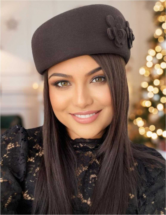 Palarie dama tip toca din fetru lux MARCHIZA LUX (MARO mahon) - marime unica, reglabila [1]