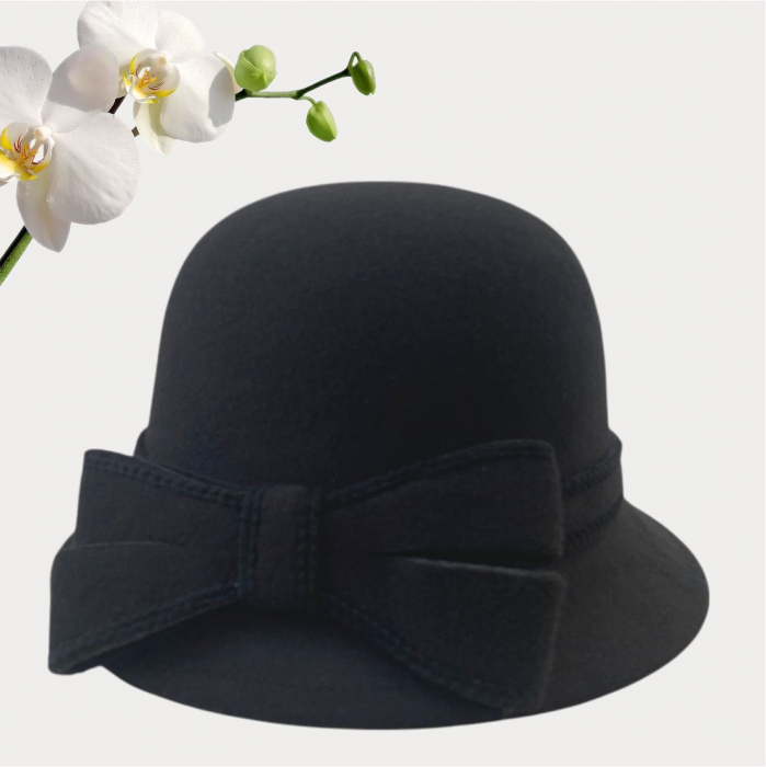 Palarie de dama cu boruri delicate si funda luxurianta MISS ALISS (NEGRU) - marime unica, reglabila [4]