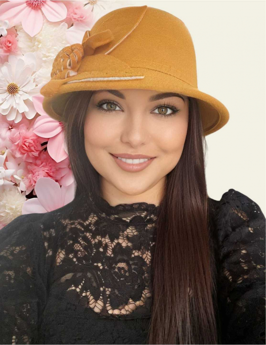 Palarie de dama cu boruri mici si accesoriu floare MISS FLORIA (GALBEN) - marime unica, reglabila [1]