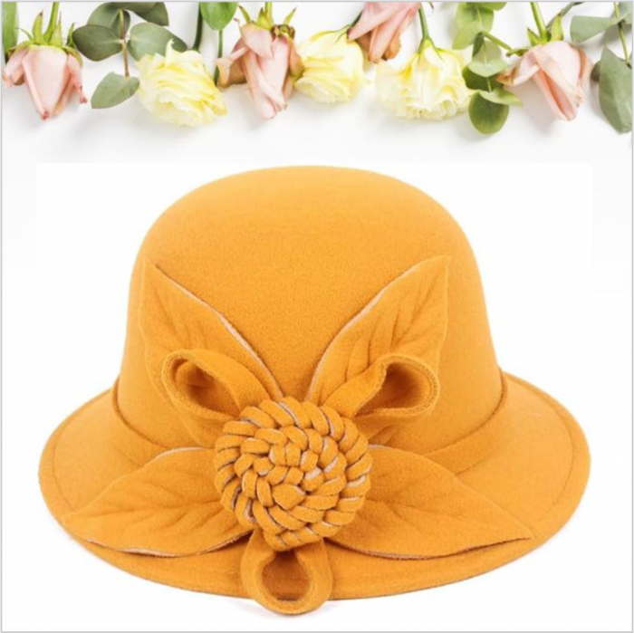 Palarie de dama cu boruri mici si accesoriu floare MISS FLORIA (GALBEN) - marime unica, reglabila [4]
