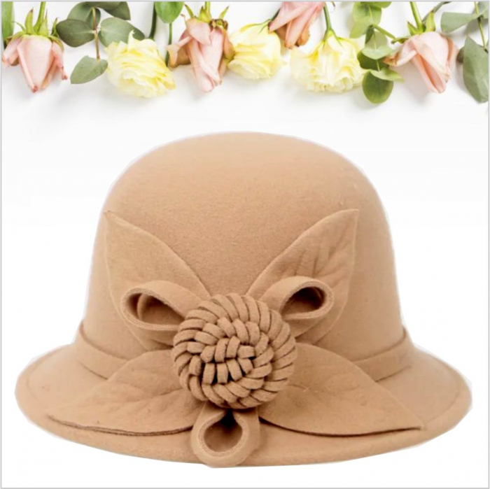 Palarie de dama cu boruri mici si accesoriu floare MISS FLORIA (MARO cappuccino) - marime unica, reglabila [4]