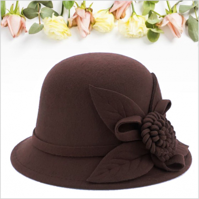 Palarie de dama cu boruri mici si accesoriu floare MISS FLORIA (MARO mahon) - marime unica, reglabila [4]