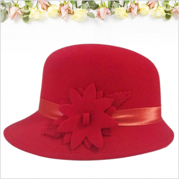 Palarie din fetru lux cu boruri delicate BARONESS LUX (ROSU) - marime unica, reglabila [3]