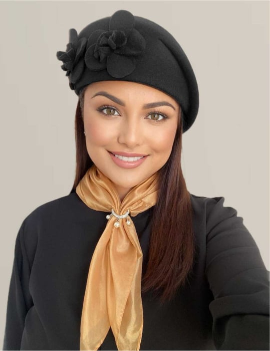 Palarie de dama din fetru lux tip toca REGINA LUX (NEAGRA) - marime unica, reglabila [2]