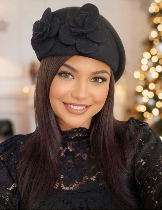 Palarie de dama din fetru lux tip toca REGINA LUX (NEGRU) - marime unica, reglabila [1]