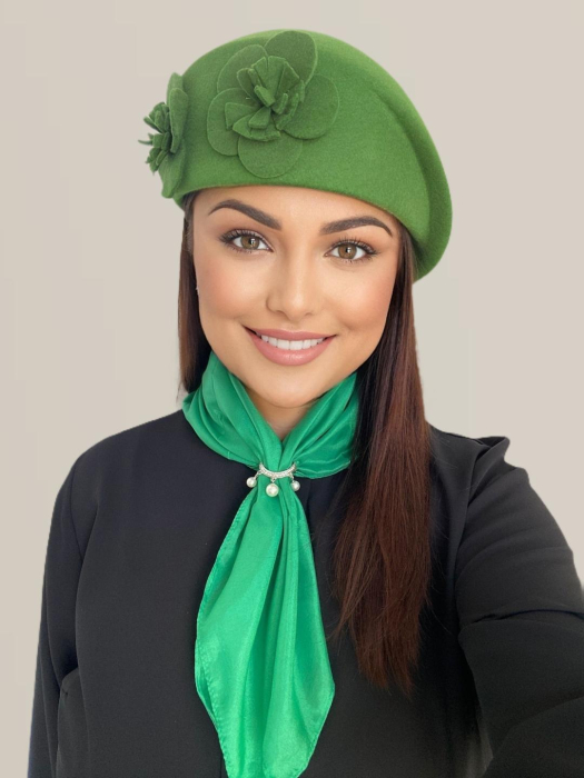 Palarie de dama din fetru lux tip toca REGINA LUX (VERDE aprins) - marime unica, reglabila [3]
