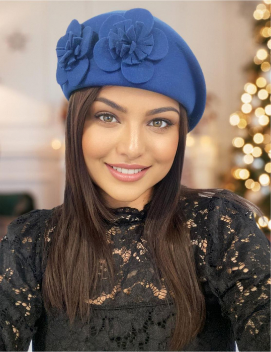 Palarie de dama din fetru lux tip toca REGINA LUX (ALBASTRU) - marime unica, reglabila [1]