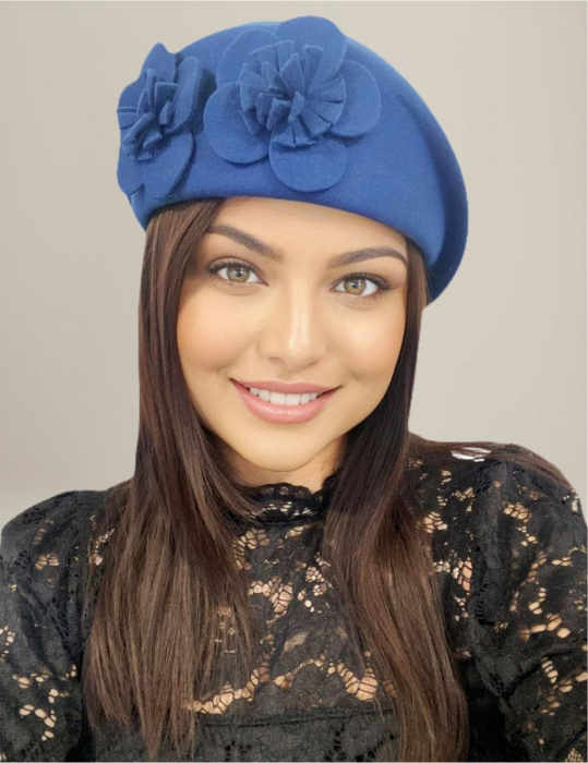Palarie de dama din fetru lux tip toca REGINA LUX (ALBASTRU) - marime unica, reglabila [2]