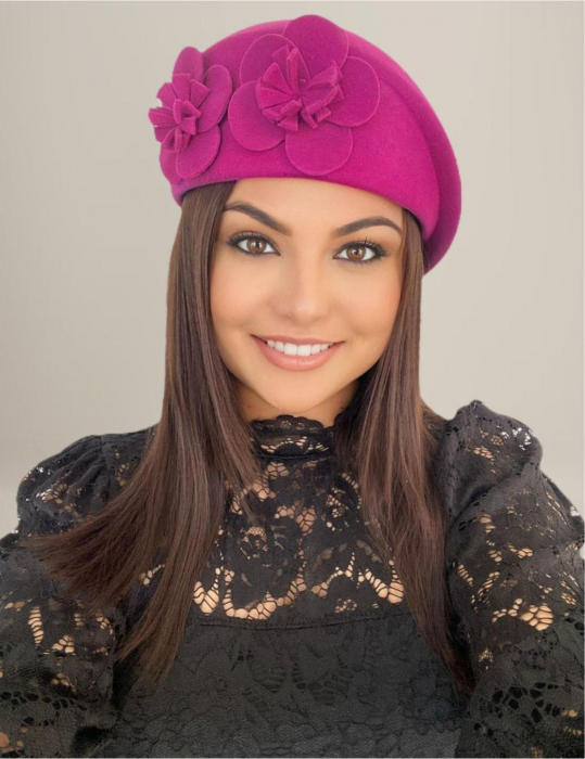 Palarie de dama din fetru lux tip toca REGINA LUX (ROZ fucsia) - marime unica, reglabila [2]