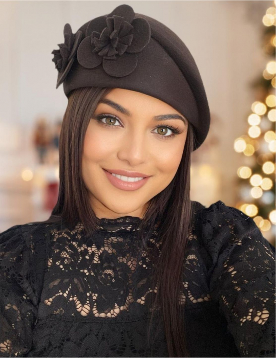 Palarie de dama din fetru lux tip toca REGINA LUX (MARO mahon) - marime unica, reglabila [1]