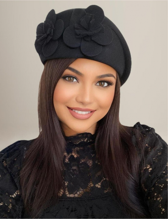 Palarie de dama din fetru lux tip toca REGINA LUX (NEGRU) - marime unica, reglabila [2]