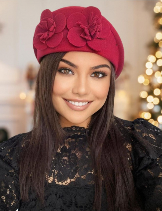 Palarie de dama din fetru lux tip toca REGINA LUX (ROSU) - marime unica, reglabila [1]