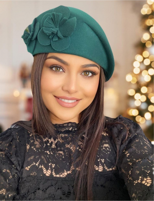 Palarie de dama din fetru lux tip toca REGINA LUX (VERDE) - marime unica, reglabila [1]