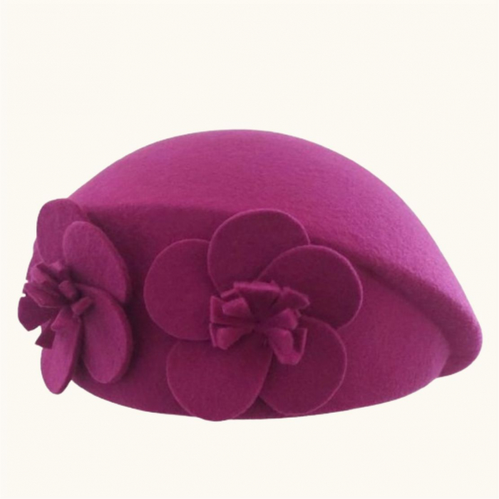 Palarie de dama din fetru lux tip toca REGINA LUX (ROZ fucsia) - marime unica, reglabila [4]