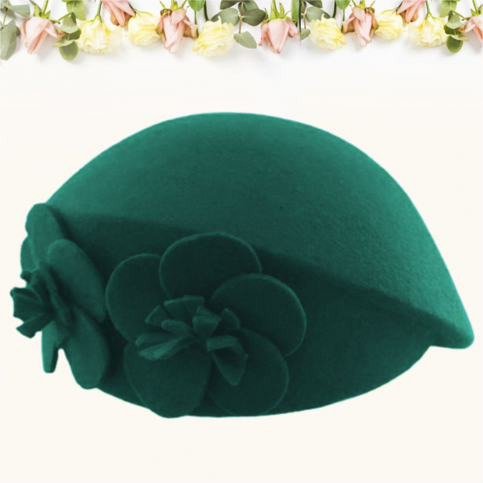 Palarie de dama din fetru lux tip toca REGINA LUX (VERDE) - marime unica, reglabila [3]