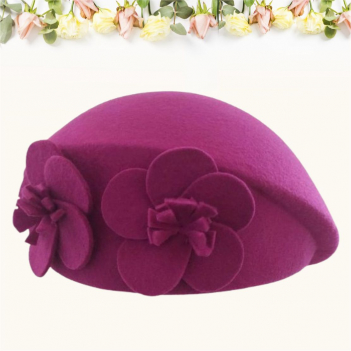 Palarie de dama din fetru lux tip toca REGINA LUX (ROZ fucsia) - marime unica, reglabila [3]