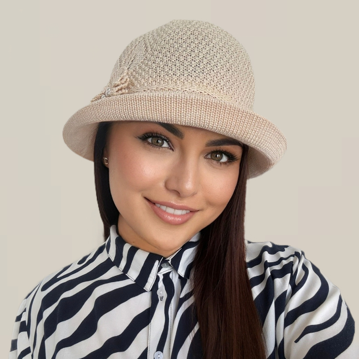 Palarie de soare de lux cu boruri mici BELLA CHIC (CREM deschis) - marime unica, reglabila [5]