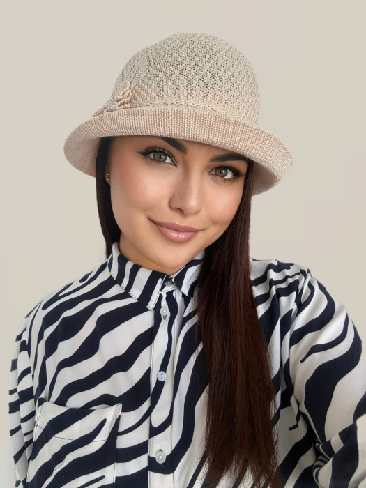 Palarie de soare de lux cu boruri mici BELLA CHIC (CREM deschis) - marime unica, reglabila [3]
