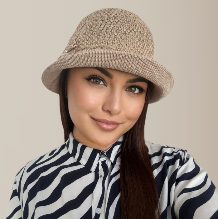 Palarie de soare de lux cu boruri mici BELLA CHIC (CREM inchis) - marime unica, reglabila [5]