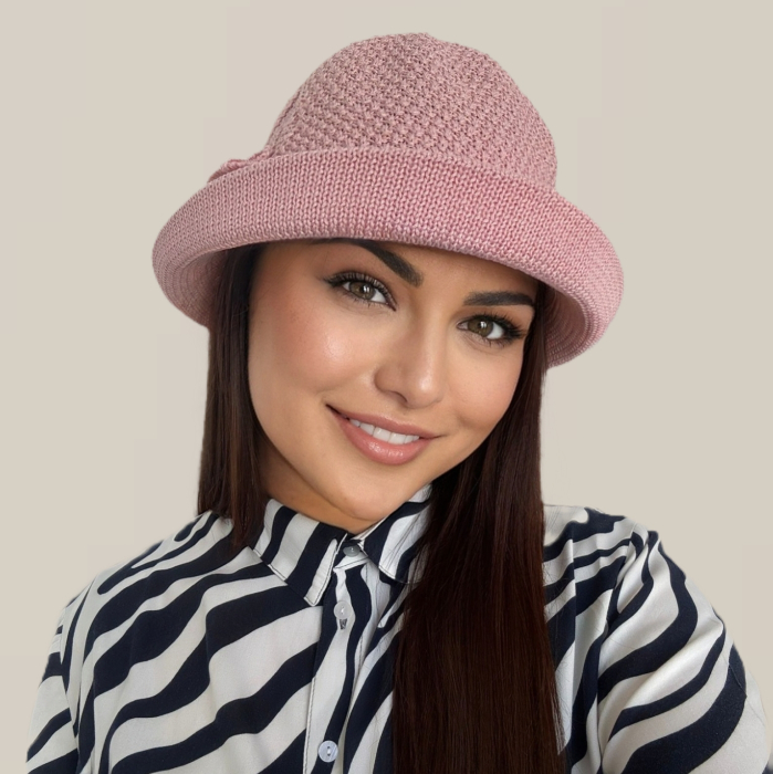 Palarie de soare de lux cu boruri mici BELLA CHIC (ROZ pudra) - marime unica, reglabila [5]