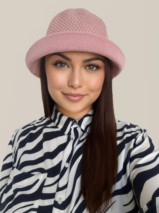 Palarie de soare de lux cu boruri mici BELLA CHIC (ROZ pudra) - marime unica, reglabila [2]