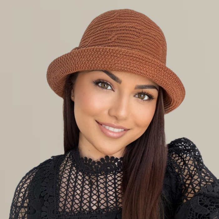 Palarie de soare de lux cu boruri mici BELLA LUX (MARO caramiziu) - marime unica, reglabila [7]