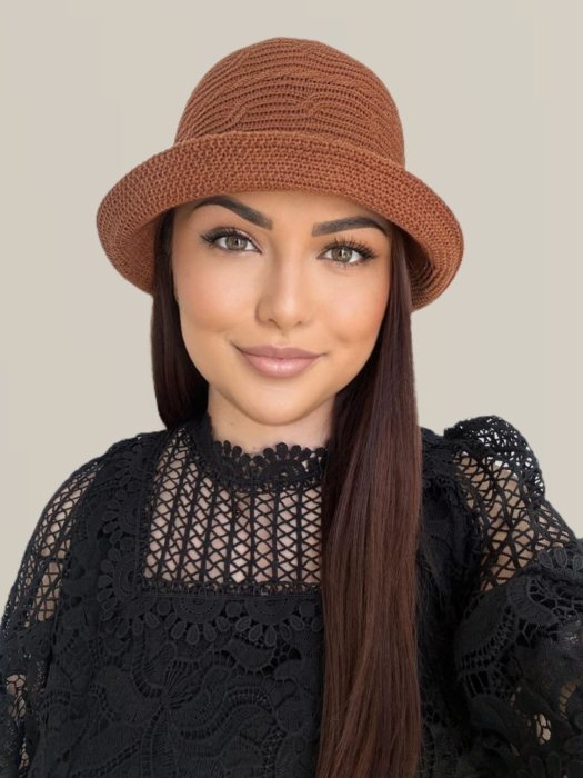 Palarie de soare de lux cu boruri mici BELLA LUX (MARO caramiziu) - marime unica, reglabila [2]