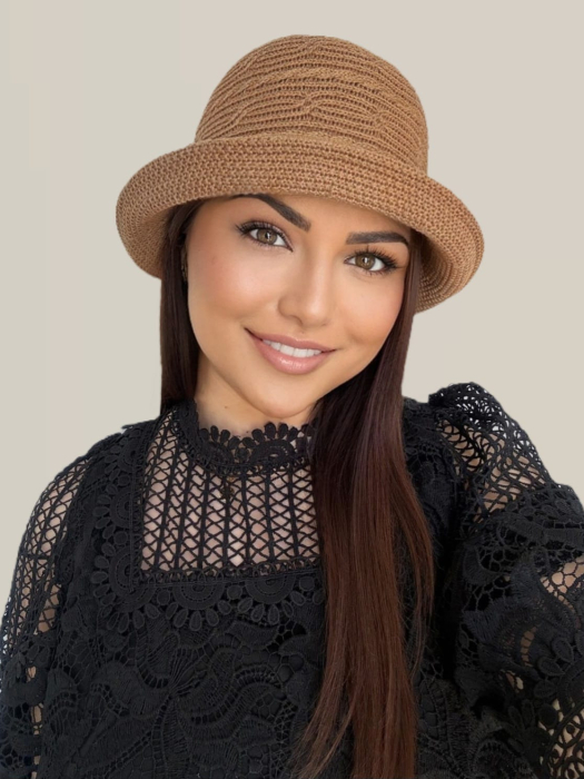 Palarie de soare de lux cu boruri mici BELLA LUX (MARO cappuccino) - marime unica, reglabila [3]