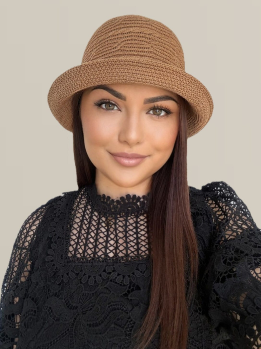 Palarie de soare de lux cu boruri mici BELLA LUX (MARO cappuccino) - marime unica, reglabila [4]