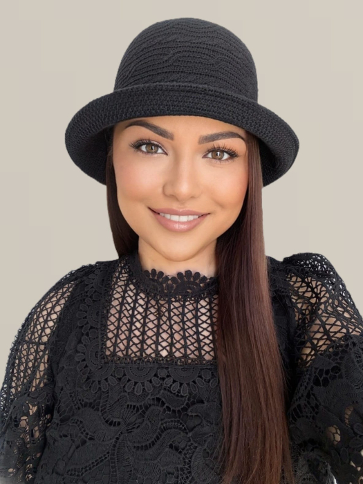 Palarie de soare de lux cu boruri mici BELLA LUX (NEGRU) - marime unica, reglabila [3]