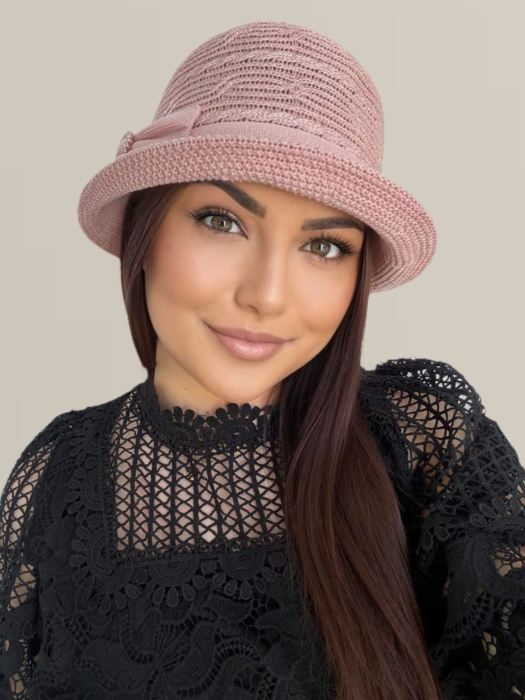 Palarie de soare de lux cu boruri mici BELLA LUX (ROZ pudra) - marime unica, reglabila [4]