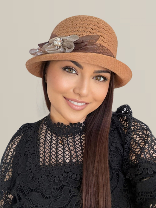 Palarie de soare de lux cu boruri mici FLORIA LUX (MARO aramiu) - marime unica, reglabila [2]