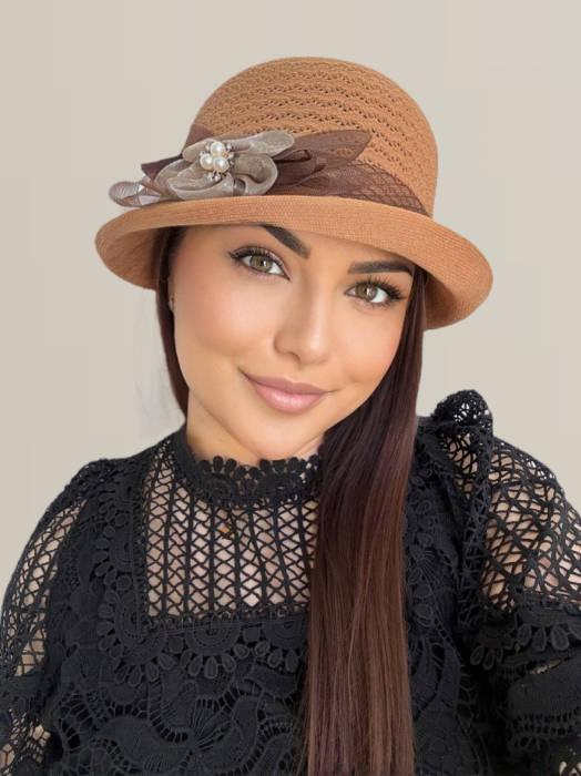 Palarie de soare de lux cu boruri mici FLORIA LUX (MARO aramiu) - marime unica, reglabila [4]