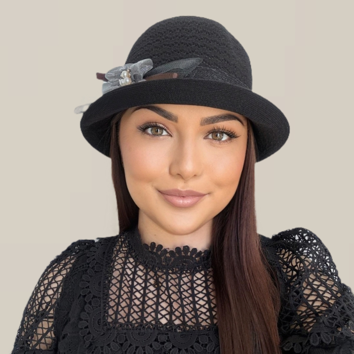 Palarie de soare de lux cu boruri mici FLORIA LUX (NEGRU) - marime unica, reglabila [6]