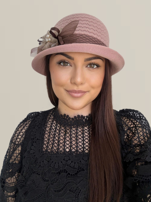 Palarie de soare de lux cu boruri mici FLORIA LUX (ROZ pudra) - marime unica, reglabila [3]