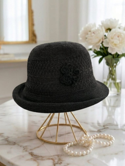 Palarie de soare de lux cu boruri mici FLORENCE CHIC (NEGRU) - marime unica, reglabila, pliabila [2]