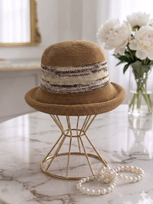 Palarie de soare de lux cu boruri mici FLORENCE LUX (CREM cappuccino) - marime unica, reglabila, pliabila [2]