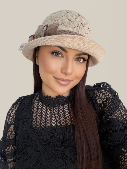 Palarie de soare de lux cu boruri mici ROSA LUX (CREM) - marime unica, reglabila [6]