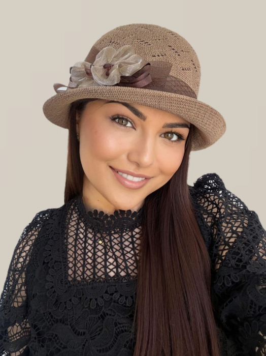 Palarie de soare de lux cu boruri mici ROSA LUX (MARO perlat) - marime unica, reglabila [5]