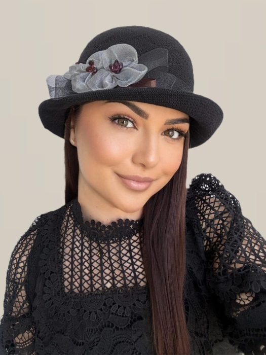 Palarie de soare de lux cu boruri mici ROSA LUX (NEGRU) - marime unica, reglabila [4]
