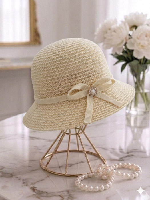 Palarie de soare de lux cu boruri mici SCARLET Lady (CREM) - marime unica, reglabila, pliabila [2]